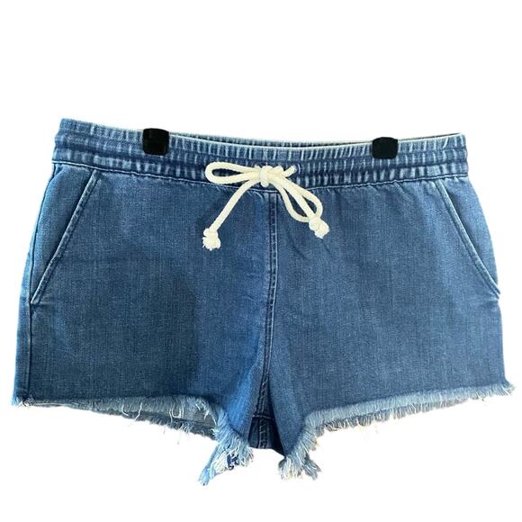 Aerie Women's Soft Denim Shorts Size Small Mid Rise Drawstring Raw Hem Casual - Picture 2 of 7